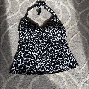 Lands' End Black and White Leaf tankini halter top